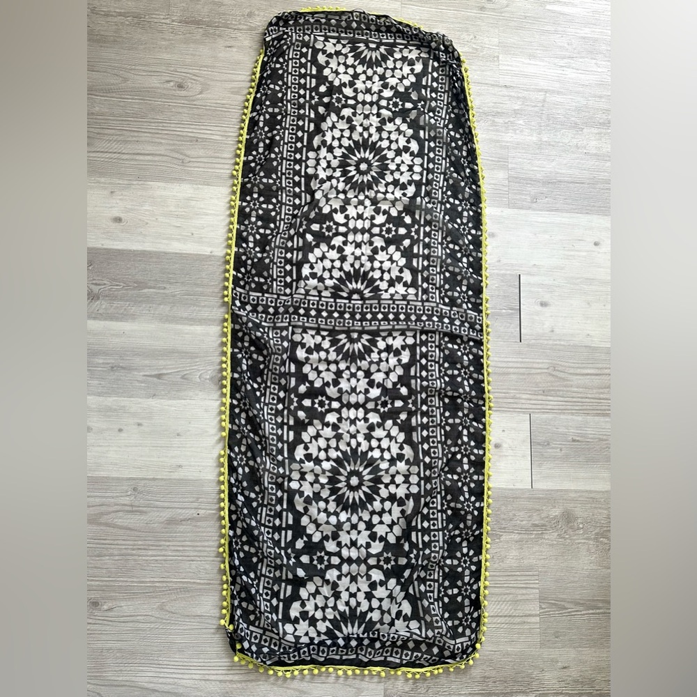 Raffe Accessories Black White Lime Shawl Scarf Pom Pom Tassels Boho Southwest